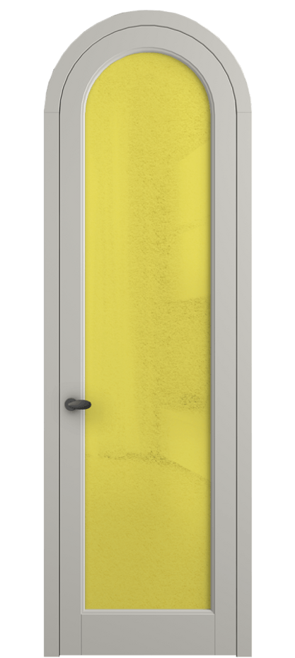 Межкомнатная дверь Palazzo 6814 Матовый тёплый серый Фактурное жёлтое стекло "Лёд", триплекс Цена 131159 ₽ | Volhovec