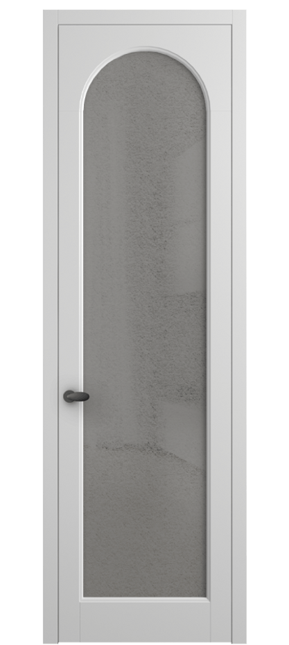 Межкомнатная дверь Palazzo 6804 Матовый белоснежный Фактурное серое стекло "Лёд", триплекс Цена 103029 ₽ | Volhovec