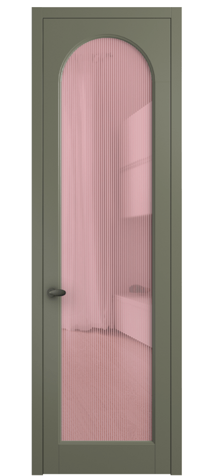 Межкомнатная дверь Palazzo 6804 Матовый оливковый тёмный Рифлёное розовое стекло "Дюна", триплекс Цена 103029 ₽ | Volhovec