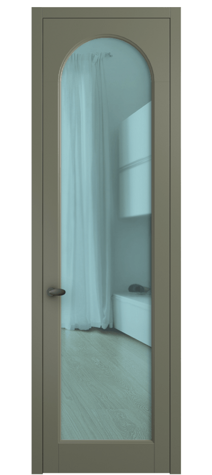 Межкомнатная дверь Palazzo 6804 Матовый оливковый тёмный Прозрачное голубое стекло, триплекс Цена 97029 ₽ | Volhovec