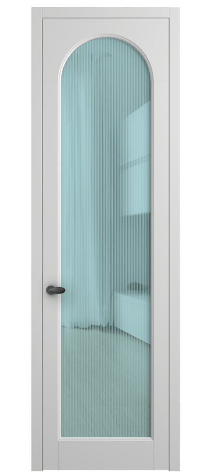 Межкомнатная дверь Palazzo 6804 Матовый белоснежный Рифлёное голубое стекло "Moru", триплекс Цена 105029 ₽ | Volhovec