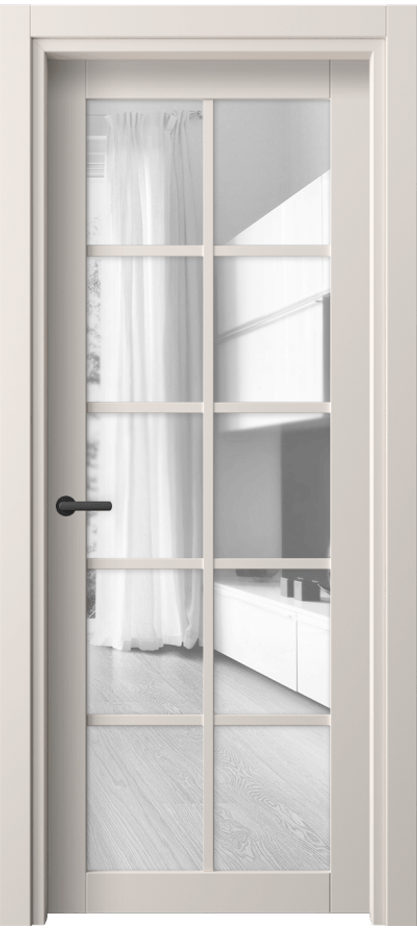Межкомнатная дверь Нео 2106 ПЭТ тёплый-белый Прозрачное стекло, триплекс Цена 29724 ₽ | Volhovec