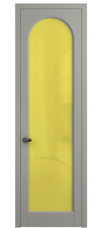 Межкомнатная дверь Palazzo 6804 Матовый нейтральный серый Фактурное жёлтое стекло "Лёд", триплекс Цена 103029 ₽ | Volhovec