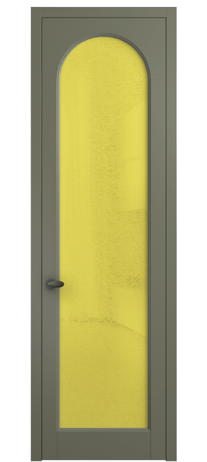 Межкомнатная дверь Palazzo 6804 Матовый оливковый тёмный Фактурное жёлтое стекло "Лёд", триплекс Цена 103029 ₽ | Volhovec