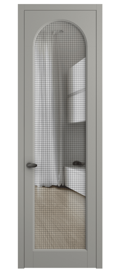 Межкомнатная дверь Palazzo 6804 Матовый нейтральный серый Декоративное стекло с сеткой "Mesh silver", триплекс Цена 105029 ₽ | Volhovec