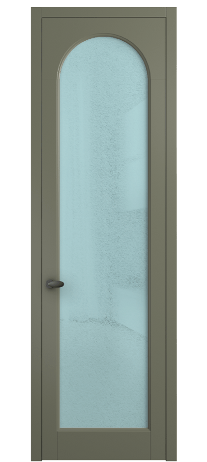 Межкомнатная дверь Palazzo 6804 Матовый оливковый тёмный Фактурное голубое стекло "Лёд", триплекс Цена 103029 ₽ | Volhovec