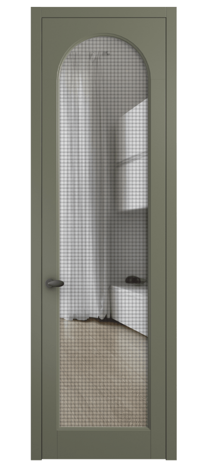 Межкомнатная дверь Palazzo 6804 Матовый оливковый тёмный Декоративное стекло с сеткой "Mesh silver", триплекс Цена 105029 ₽ | Volhovec