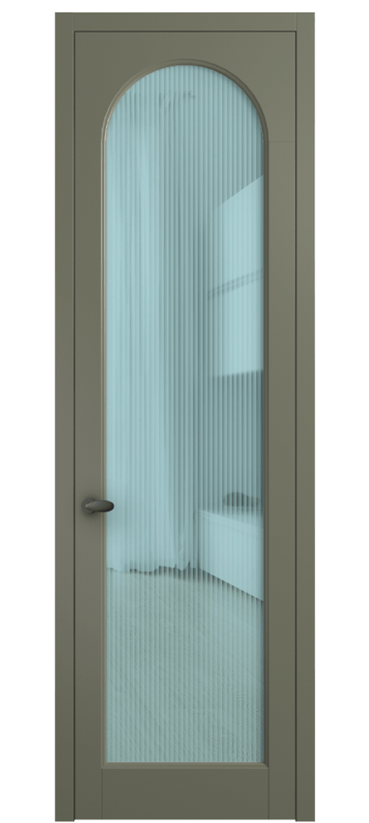 Межкомнатная дверь Palazzo 6804 Матовый оливковый тёмный Рифлёное голубое стекло "Moru", триплекс Цена 105029 ₽ | Volhovec