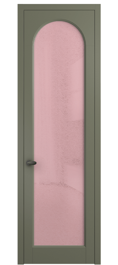 Межкомнатная дверь Palazzo 6804 Матовый оливковый тёмный Фактурное розовое стекло "Лёд", триплекс Цена 103029 ₽ | Volhovec