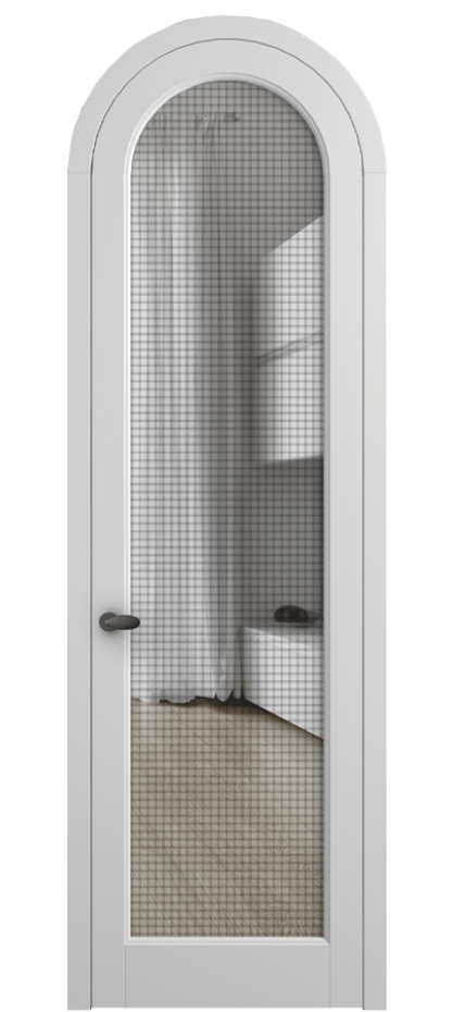 Межкомнатная дверь Palazzo 6814 Матовый белоснежный Декоративное стекло с сеткой "Mesh silver", триплекс Цена 133159 ₽ | Volhovec