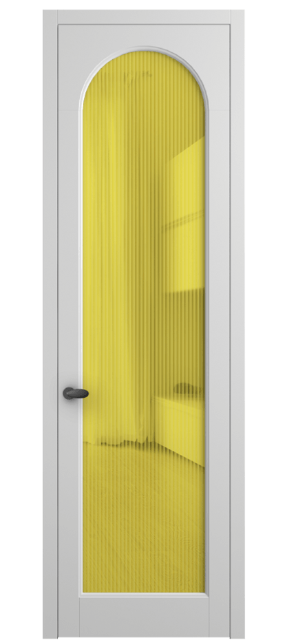 Межкомнатная дверь Palazzo 6804 Матовый белоснежный Рифлёное жёлтое стекло "Moru", триплекс Цена 105029 ₽ | Volhovec
