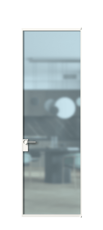 Алюминиевая дверь АЛПЛ040.01 Алюминий Белый Сатинированное голубое стекло, триплекс Цена 115570  | Volhovec