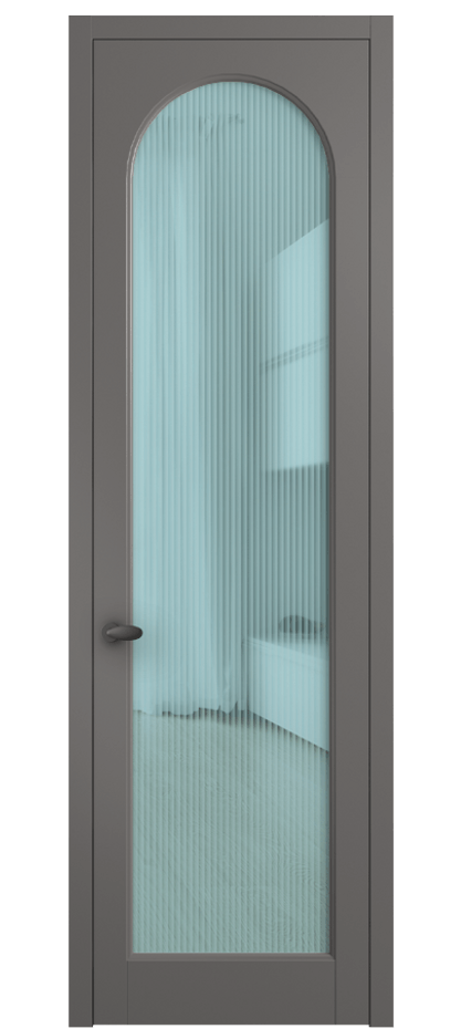 Межкомнатная дверь Palazzo 6804 Матовый классический серый Рифлёное голубое стекло "Moru", триплекс Цена 105029 ₽ | Volhovec