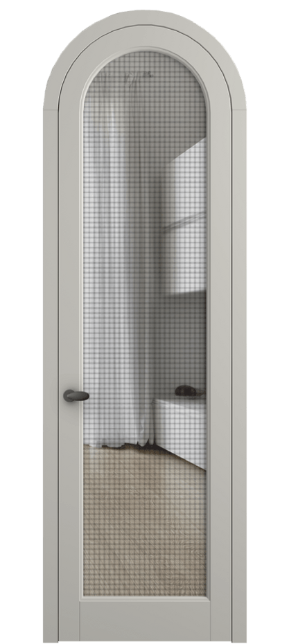 Межкомнатная дверь Palazzo 6814 Матовый тёплый серый Декоративное стекло с сеткой "Mesh silver", триплекс Цена 133159 ₽ | Volhovec