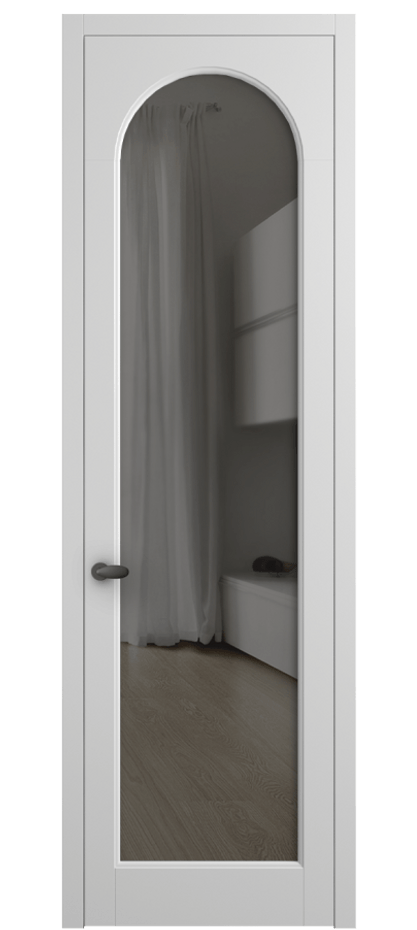 Межкомнатная дверь Palazzo 6804 Матовый белоснежный Прозрачное серое стекло, триплекс Цена 97029 ₽ | Volhovec