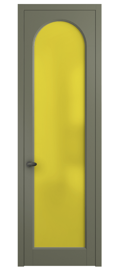 Межкомнатная дверь Palazzo 6804 Матовый оливковый тёмный Сатинированное жёлтое стекло, триплекс Цена 97029 ₽ | Volhovec