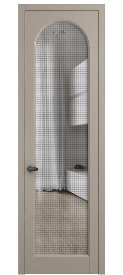 Межкомнатная дверь Palazzo 6804 Матовый бисквитный Декоративное стекло с сеткой "Mesh silver", триплекс Цена 105029 ₽ | Volhovec
