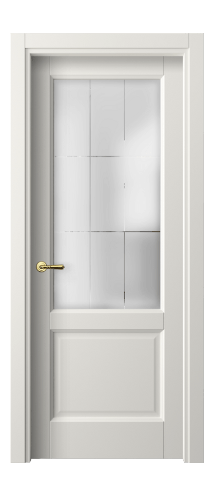 Межкомнатная дверь Galant 1422 Софт-тач белоснежный Сатинированное стекло с гравировкой "Лофт", 4 мм Цена 24639 ₽ | Volhovec