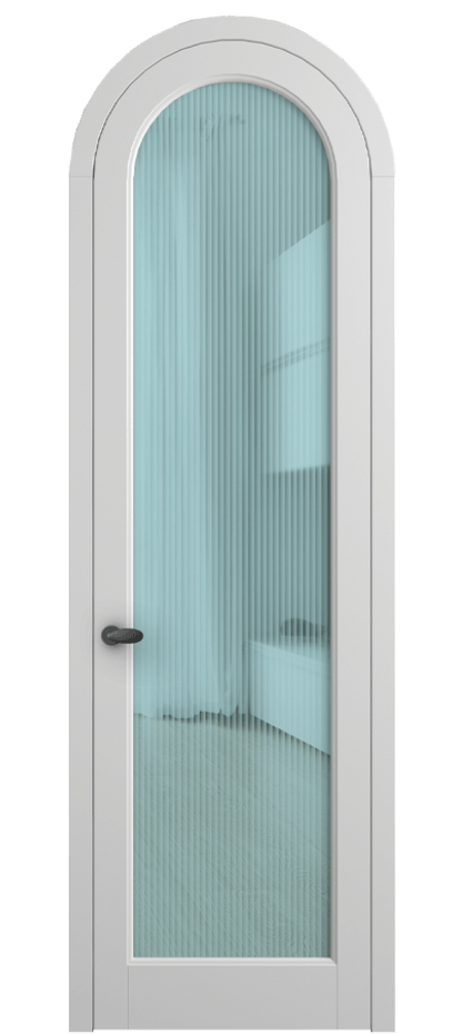 Межкомнатная дверь Palazzo 6814 Матовый белоснежный Рифлёное голубое стекло "Moru", триплекс Цена 133159 ₽ | Volhovec