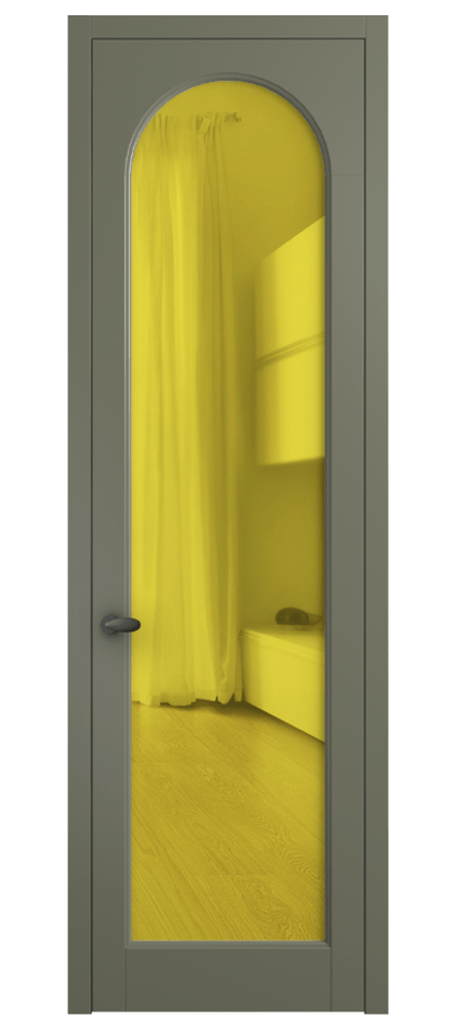Межкомнатная дверь Palazzo 6804 Матовый оливковый тёмный Прозрачное жёлтое стекло, триплекс Цена 97029 ₽ | Volhovec