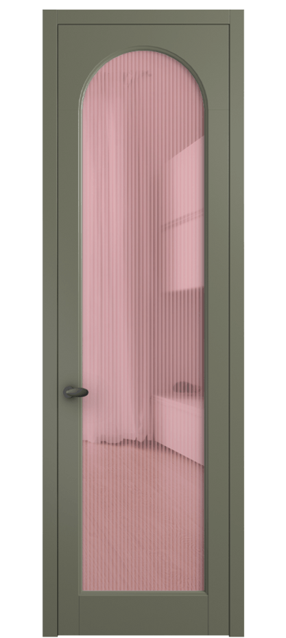 Межкомнатная дверь Palazzo 6804 Матовый оливковый тёмный Рифлёное розовое стекло "Moru", триплекс Цена 105029 ₽ | Volhovec