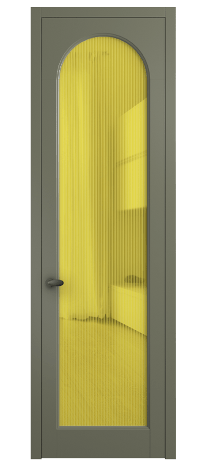 Межкомнатная дверь Palazzo 6804 Матовый оливковый тёмный Рифлёное жёлтое стекло "Moru", триплекс Цена 105029 ₽ | Volhovec