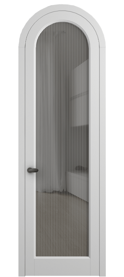 Межкомнатная дверь Palazzo 6814 Матовый белоснежный Рифлёное серое стекло "Moru", триплекс Цена 133159 ₽ | Volhovec