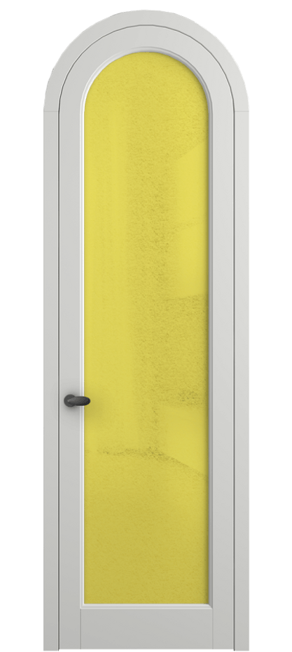 Межкомнатная дверь Palazzo 6814 Матовый светло-серый Фактурное жёлтое стекло "Лёд", триплекс Цена 131159 ₽ | Volhovec