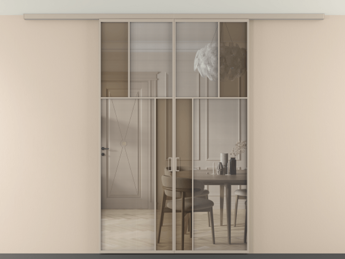 Перегородка Mosaic вдоль стены на потолок двустворчатая #VENDORCODE# #FURNISH# #GLASS# Цена #PRICE#  | Volhovec
