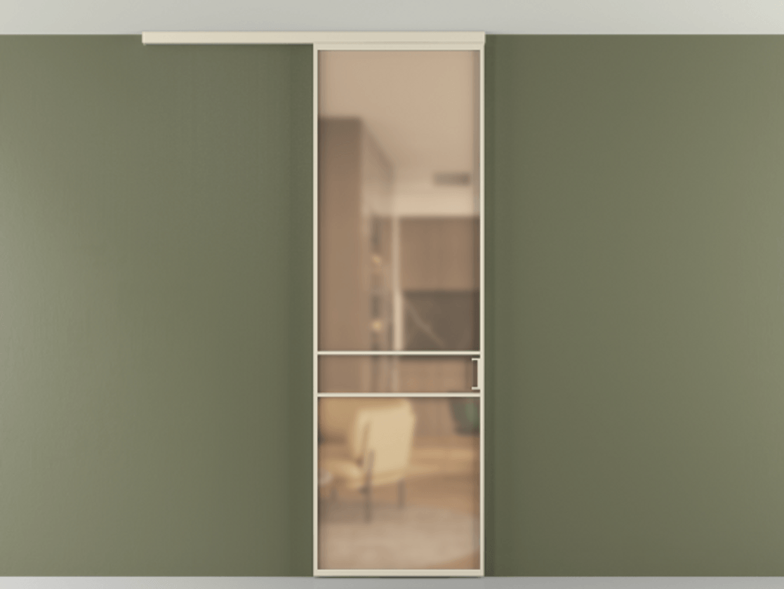 Перегородка Formato вдоль стены на потолок 1 створка АЛПР 040.02 Алюминий бежево-серый Сатинированное оранжевое стекло, триплекс Цена 117510 ₽ | Volhovec