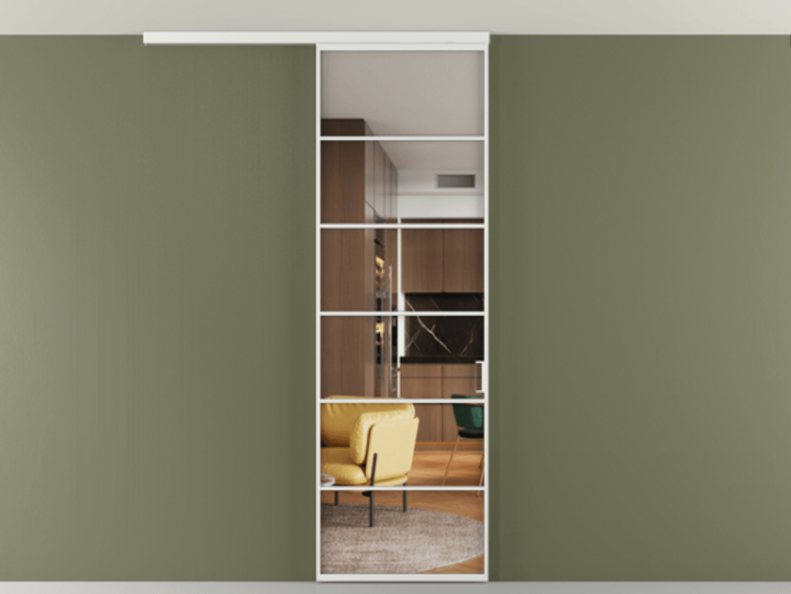 Перегородка Formato вдоль стены на потолок одностворчатая #VENDORCODE# #FURNISH# #GLASS# Цена #PRICE# #CURRENCY# | Volhovec