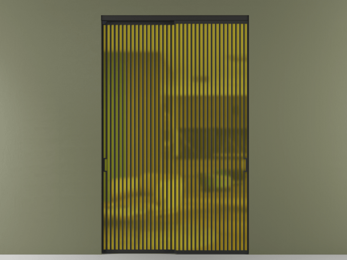 Перегородка Formato внутри проёма 2 створки АЛПР 040.06 Алюминий Черный Сатинированное жёлтое стекло, триплекс Цена 560880 ₽  | Volhovec