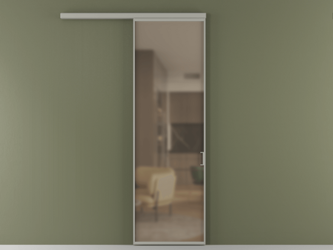 Перегородка Formato вдоль стены 1 створка АЛПР 040.01 Алюминий нейтральный серый Сатинированное бронзовое стекло, триплекс Цена 101760 ₽  | Volhovec