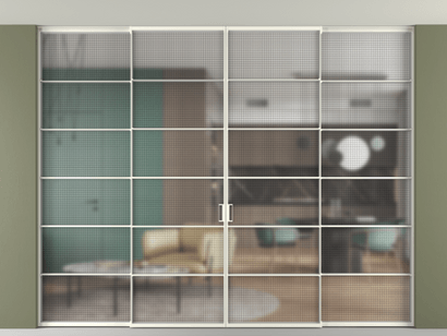 Алюминевая перегородка АЛПР 040.04_АЖМ_MS_new. Цвет Алюминий жемчужный. Материал Алюминий в эмали. Коллекция Перегородка Formato внутри проёма четырёхстворчатая со скрытым креплением в потолок. Фото. Алюминевая перегородка АЛПР 040.04_АЖМ_MS_new. Цвет Алюминий жемчужный. Материал Алюминий в эмали. Коллекция Перегородка Formato внутри проёма четырёхстворчатая со скрытым креплением в потолок. Картинка.