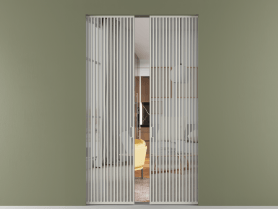 Алюминевая перегородка skr2_06_ Алюминий тёплый серый Двустороннее зеркало. Цвет Алюминий тёплый серый. Материал Алюминий в эмали. Коллекция Перегородка Formato скрытый пенал двустворчатая. Картинка.