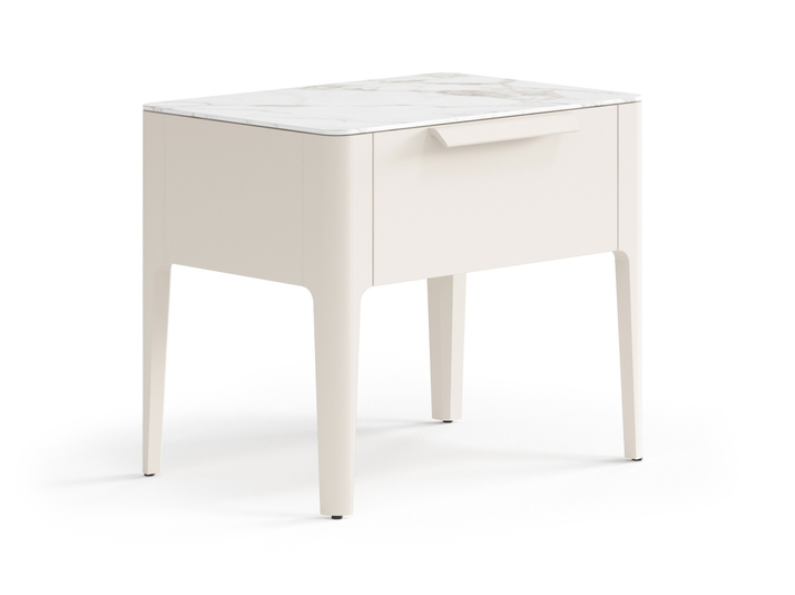 Мебель Тумба прикроватная Piega 1 ящик. Цвет Матовый бежево-серый. Материал Гладкая эмаль. Коллекция Тумба прикроватная Piega 1 ящик. Картинка.