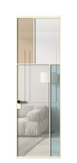 Дверь межкомнатная АЛПЛ041.23 АМБ 4 стекла. Цвет Алюминий молочно-белый. Материал Алюминий в эмали. Коллекция Mosaic. Картинка.