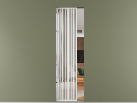 Алюминевая перегородка skr1_06_ Алюминий пудровый белый Двустороннее зеркало. Цвет Алюминий пудровый белый. Материал Алюминий в эмали. Коллекция Перегородка Formato скрытый пенал 1 створка. Картинка.