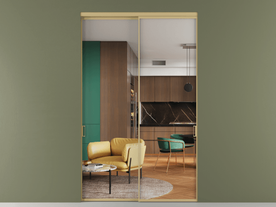 Алюминевая перегородка АЛПР 040.01 ЗОЛ Золотой Crystalvision. Цвет . Материал Алюминий. Коллекция New Перегородка Formato внутри проёма 2 створки. Картинка.