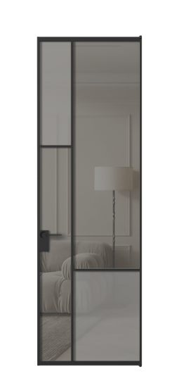 Межкомнатная дверь АЛПЛ041.13 ЧРН Серый сатин матовое + Серый прозрачное. Цвет Алюминий Черный. Материал Алюминий. Коллекция Mosaic. Фото. Дверь межкомнатная АЛПЛ041.13 ЧРН Серый сатин матовое + Серый прозрачное. Цвет Алюминий Черный. Материал Алюминий. Коллекция Mosaic. Картинка.