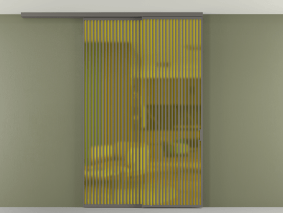 Алюминевая перегородка АЛПР 040.06_АКЛС_САТ ЖЕЛ_new. Цвет Алюминий классический серый. Материал Алюминий в эмали. Коллекция Перегородка Formato вдоль стены на потолок 2 створки с синхронным механизмом. Картинка.