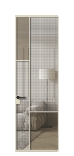 Дверь межкомнатная АЛПЛ041.13 АБСР MS+Бронза триплекс. Цвет Алюминий бежево-серый. Материал Алюминий в эмали. Коллекция Mosaic. Картинка.