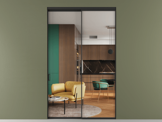 Алюминевая перегородка vn2_01 Crystalvision ЧЕР. Цвет Алюминий Черный. Материал Алюминий. Коллекция New Перегородка Formato внутри проёма 2 створки. Картинка.