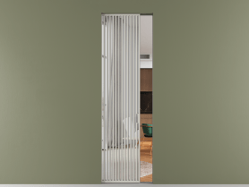 Алюминевая перегородка skr1_06_ Алюминий тёплый серый Двустороннее зеркало. Цвет Алюминий тёплый серый. Материал Алюминий в эмали. Коллекция Перегородка Formato скрытый пенал 1 створка. Картинка.