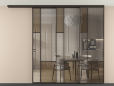 Перегородка Mosaic вдоль стены на потолок 3 створки с синхронным механизмом